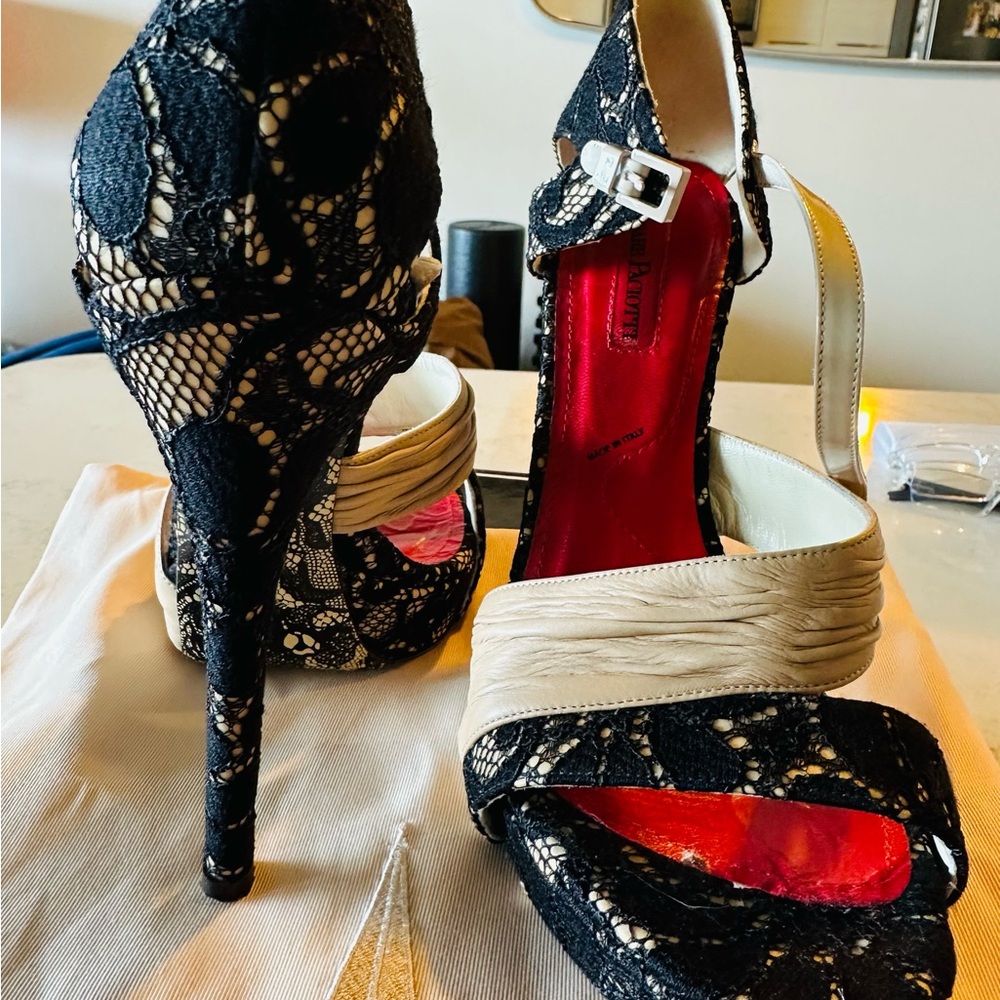 Cesare Paciotti Black and Cream Lace Heels